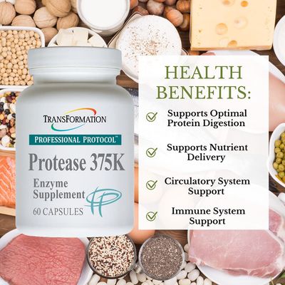 TRANSFORMATION THE GENESIS OF GOOD HEALTH Protease 375K Enzyme Blend Supplement, High-Potency Formula for Protein Absorption Gut Health, Advanced Enzym Support, Non-GMO, 60 Capsules