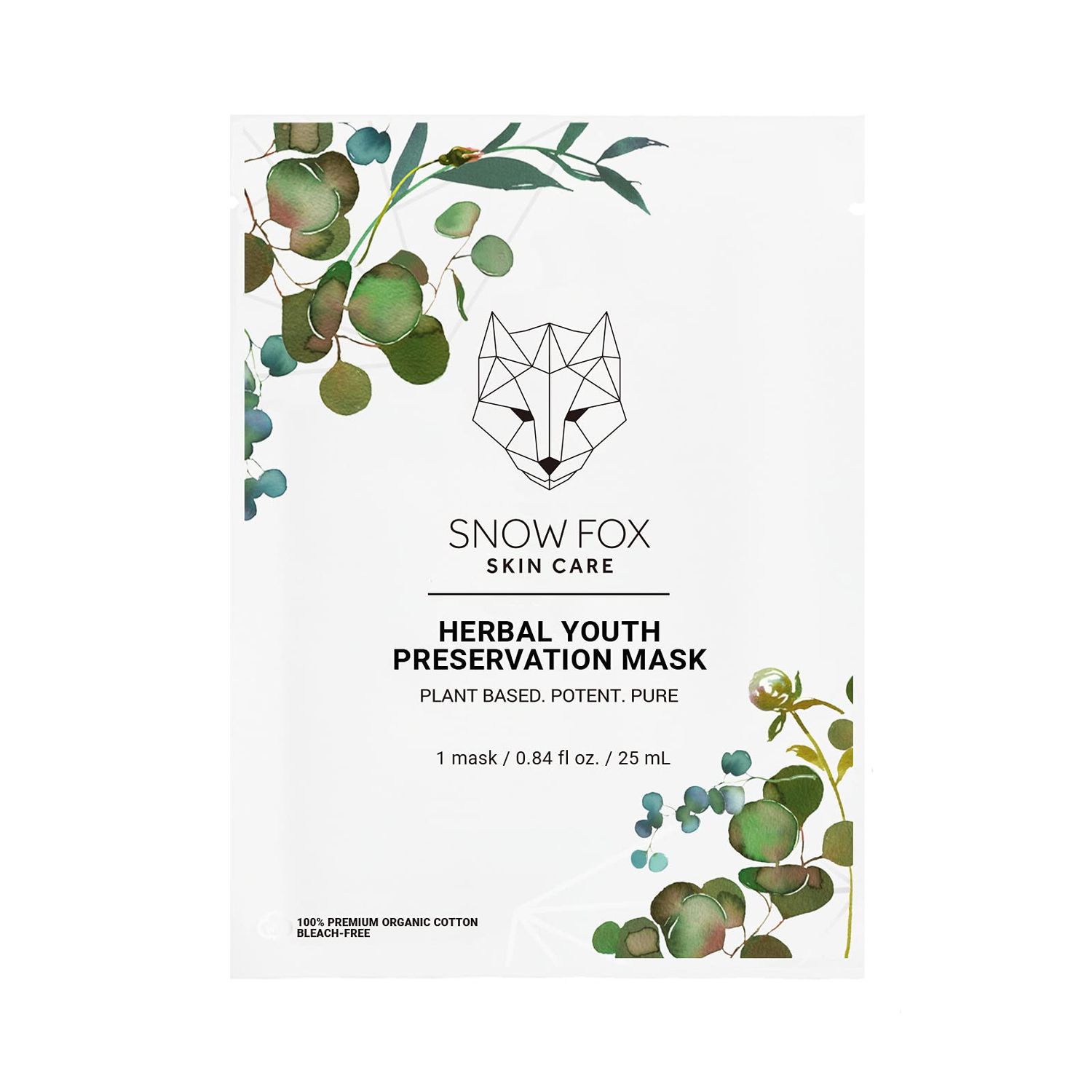 Snow Fox Herbal Youth Mask - 1 Pack Anti-Aging, Hydrating and Firming Mask with Super Greens Herbs that Boost Collagen and Elasticity Production for a Radiant Youthful Glow