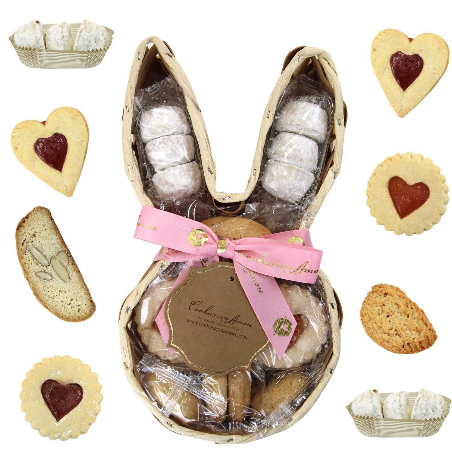 Gourmet Italian Cookie Gift Basket - 16oz Basket of Individually Wrapped Cookies Assorted Italian Desserts for Birthdays, Anniversaries, Corporate Gifting and Special Occasions