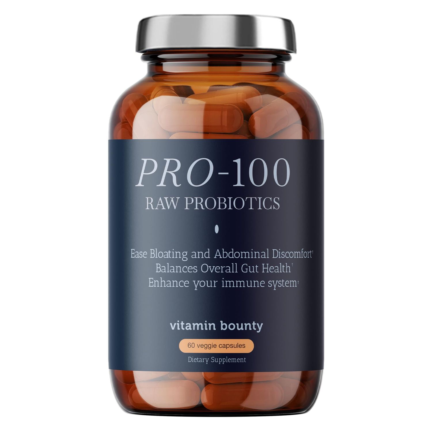Vitamin Bounty Pro-100 Probiotic - 100 Billion CFUs, 13 Strains for Gut Health, Digestive Support, Immune System Boost, Gas Bloat Relief - Delayed Release Capsules - 60 Count
