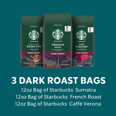 Starbucks Dark Roast Ground Coffee, Variety Pack, 3 bags (12 oz each)