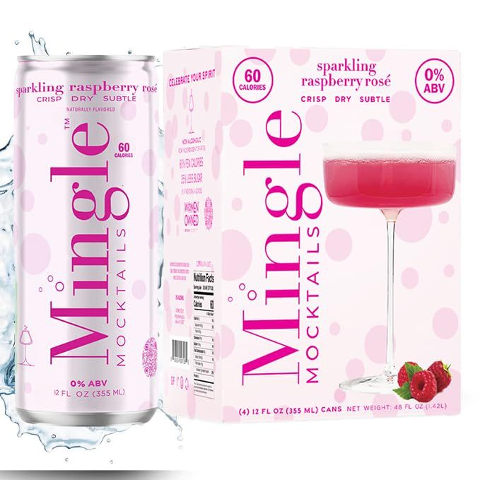 Mingle Mocktails Sparkling Raspberry Rose, Premium Non-Alcoholic Drinks, Refreshing Pre-Mixed Drinks, Healthy Alternatives, Canned Mocktails, 12 fl. oz. Cans, Pack of 24