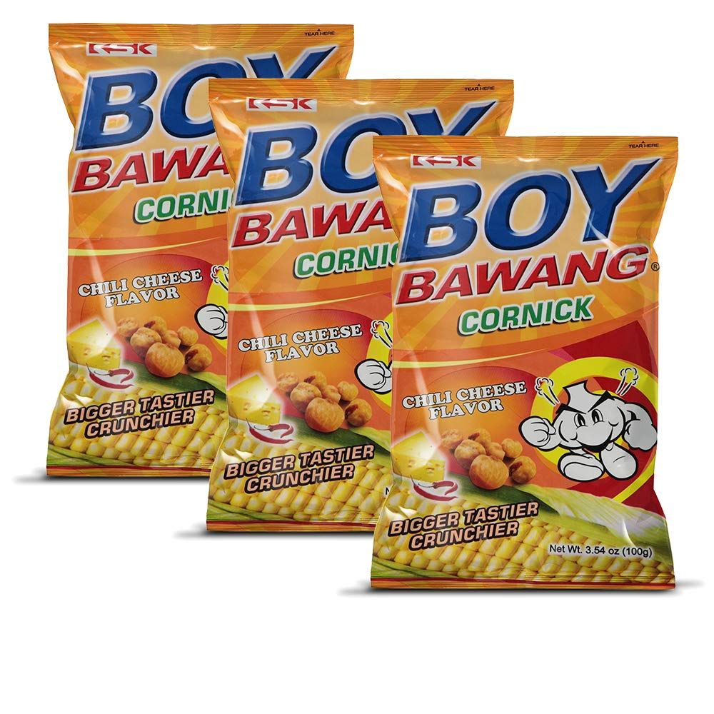 Boy Bawang Cornick, Chili Cheese - Crispy Tasty Gluten-Free Corn Nuts 3.54 ounces (100g), 3 Pack