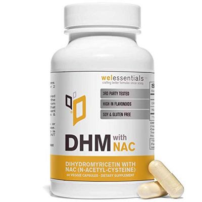 WelEssentials Dihydromyricetin DHM with NAC - 650mg x 60 Capsules - 300mg N-Acetyl-Cysteine and 350mg Dihydromyricetin - Max Strength Dietary Supplement for Liver Support and Hydration