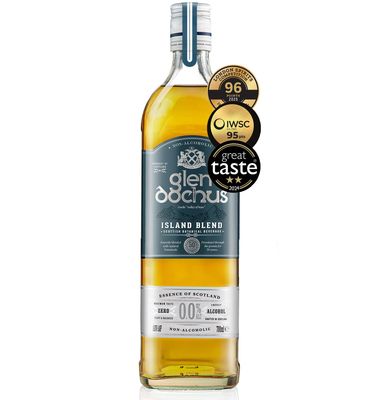 Glen Dochus Island Blend Non Alcoholic Whiskey, Award Winning Peaty and Smoky Scottish Non Alcoholic Spirits - Halal, Low Sugar, Vegan and Gluten Free, Part of the Spirits of Virtue Range (700ml)