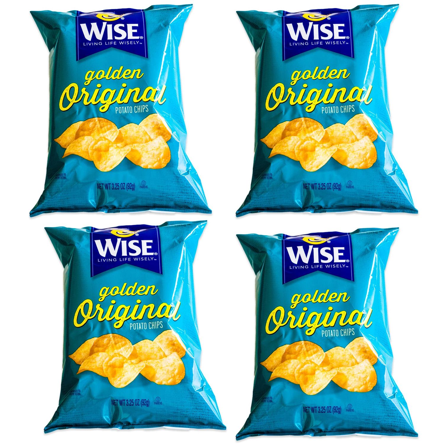 Wise Golden Original Potato Chips (4, 3.25oz bags) - Golden Delicious, Crispy, Tasty Chips - 4 Bags Total