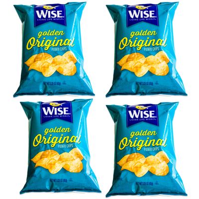 Wise Golden Original Potato Chips (4, 3.25oz bags) - Golden Delicious, Crispy, Tasty Chips - 4 Bags Total