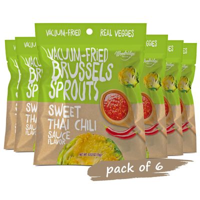 Woodridge Snacks Vacuum Fried Brussels Sprouts Thai Chili Sauce Flavor 6 Pack 0.35 OZ (10g) Single-Serve Bags
