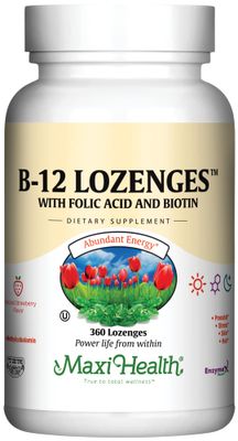 Maxi Health Vitamin B12 Lozenges with Folic Acid and Biotin - Sublingual B12 Vitamins Strawberry Flavor - Vegetarian Kosher B 12 Vitamin for Red Blood Cell Production and Energy (360 Count)