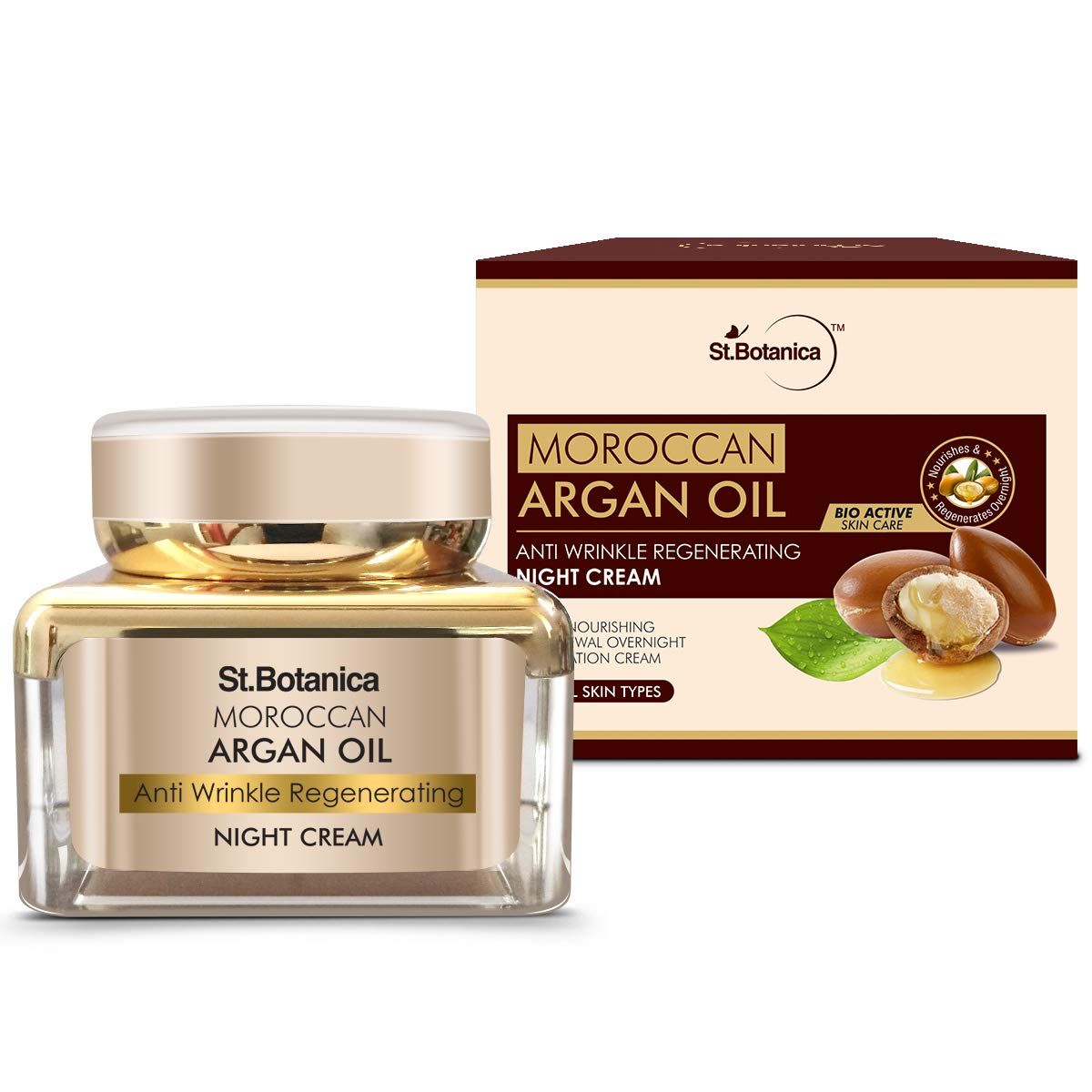St. Botanica Moroccan Argan Oil Anti Wrinkle Regenerating Night Cream, 50G - Intense Nourishing Renewal Overnight Regeneration Cream