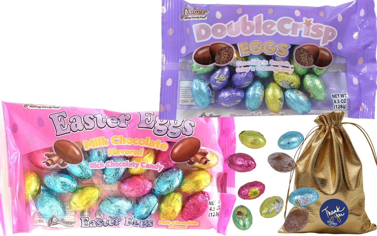 Milk Chocolate-Flavored Rich Chocolaty and Smooth Candy, Double Crisp and Crunchy Eggs Eggs are perfect Easter basket gift stuffer Soko Smiles Thank You Sticker.