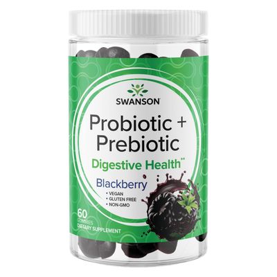 Swanson Probiotic Prebiotic Gummies - Digestive Support Supplement Promoting Digestive Function Bowel Regularity - Helps to Support Immune Health - (BlackBerry, 60 Gummies)
