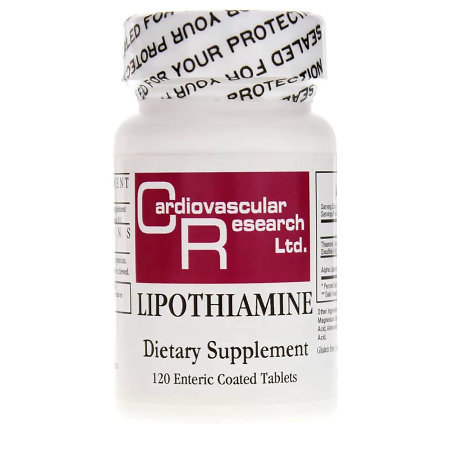 Cardiovascular Research Lipothiamine B Supplement 120 Tablets - Vitamin B1 Now with Alpha Lipoic Acid - 1 X 120 Count