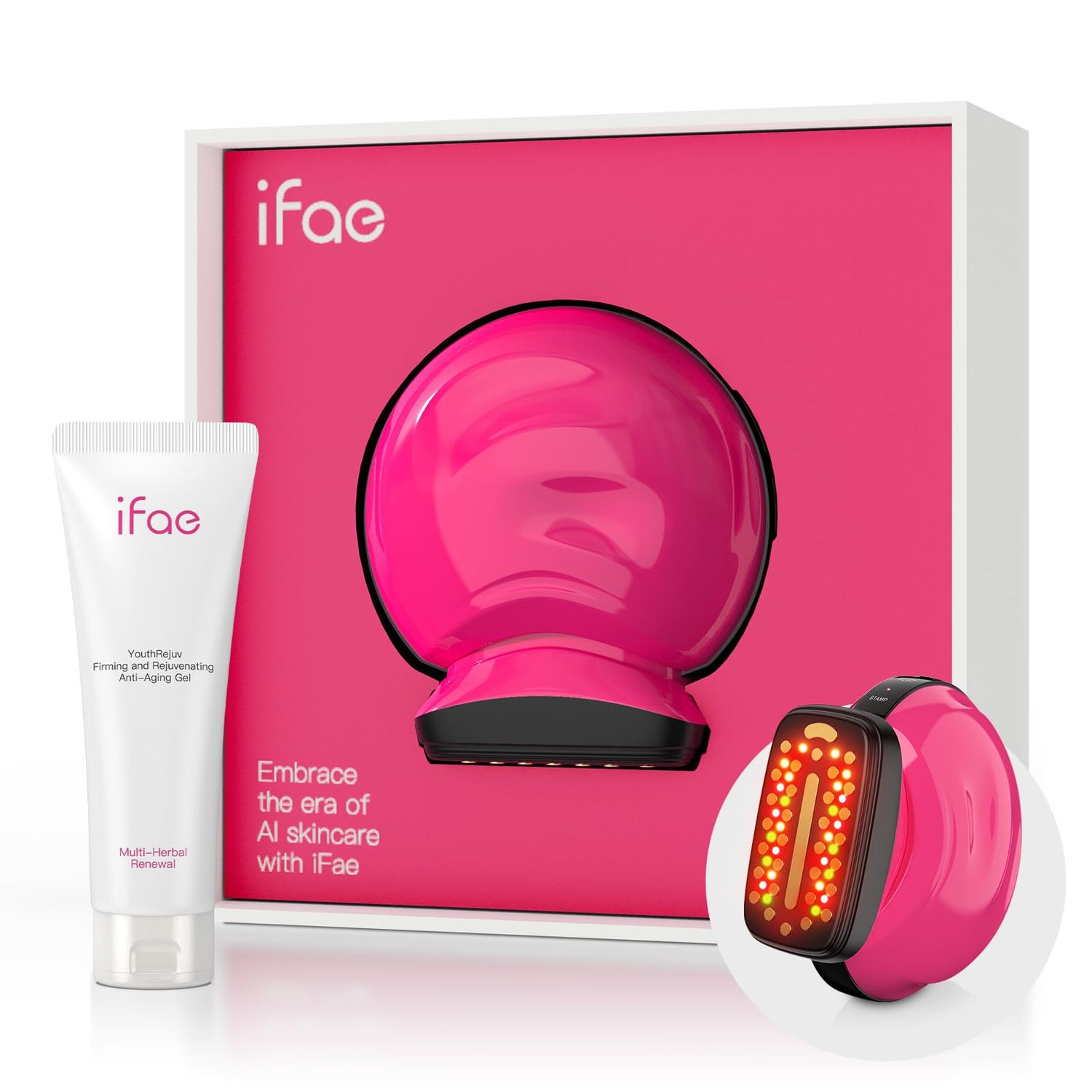 Microcurrent Facial Device Face Lift: iFae 3 in 1 Light Therapy for Face, Portable Face Lift Device for 90 Seconds Lifting, Tightening, Skin Rejuvenation Anti-Aging Wrinkle Skin Salon at Home (Pink)