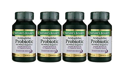 Nature&#39;s Bounty Probiotics Dietary Supplement, Supports Digestive and Intestinal Health, Probiotic Acidophilus, 120 Tablets, Pack of 4