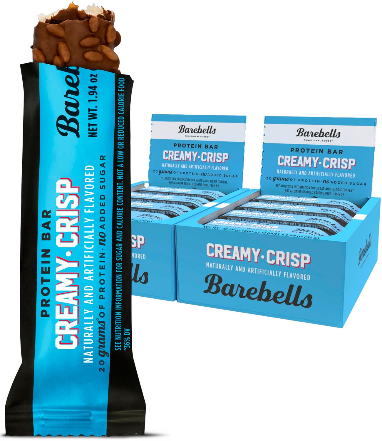 BAREBELLS Protein Bars Creamy Crisp - 12 Count, Pack of 2 - Protein Snacks with 20g of High Protein - Chocolate Protein Bar with 1g of Total Sugars - Perfect on The Go Protein Snack Breakfast Bars