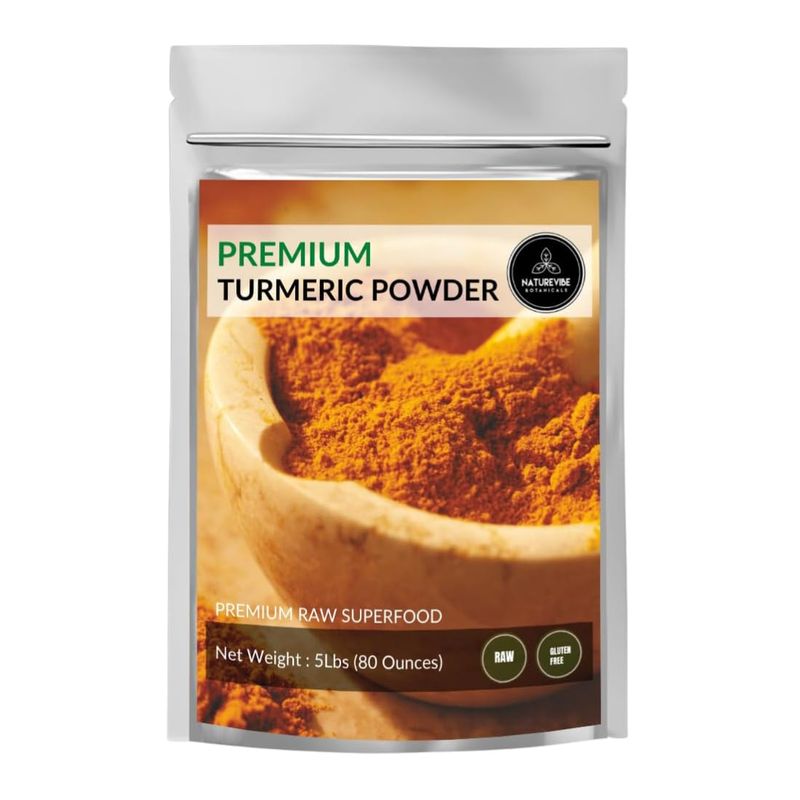 Premium Quality Turmeric Root Powder with Curcumin 5lbs by Naturevibe Botanicals Raw Turmeric Root Grounded 100 Pure, Non-GMO and Gluten Free (80 Ounces)