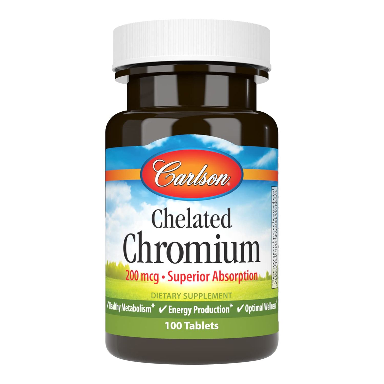 Carlson Chelated Chromium 200 mcg Superior Absorption - Healthy Metabolism Energy Production Optimal Wellness - 100 Tablets