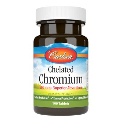 Carlson Chelated Chromium 200 mcg Superior Absorption - Healthy Metabolism Energy Production Optimal Wellness - 100 Tablets