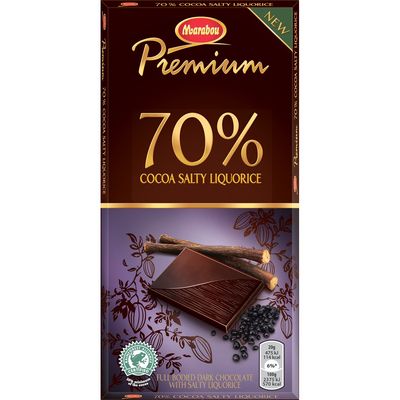 2 Bars x 100g of Marabou Premium Salty Liquorice - Original - Swedish - Dark Chocolate - 70 Cocoa