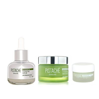 Pistach Skincare Pistachio Oil Ultimate Face Trio Set Eye Cream, Hyaluronic Acid Face Serum Face Moisturizer Hydrates and Nourishes Vitamin E Antioxidant Protection
