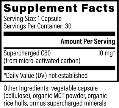 Global Healing Center Supercharged C60 - Micro-Activated Carbon Fullerene wOrganic MCT Powder, 10 Times More Powerful Than Regular C60 Supplements - Helps Detoxification, Aging (30 Capsules)