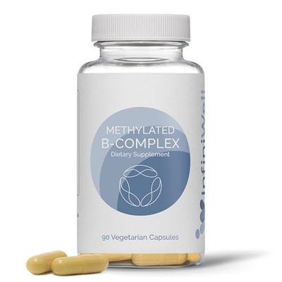 InfiniWell Methylated B-Complex Active B-Vitamin Blend, 90 Capsules (90 Day Supply), Mood and Energy Production Support Dietary Supplement, with 8 Essential B Vitamins, Choline, Inositol, Folate