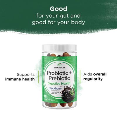 Swanson Probiotic Prebiotic Gummies - Digestive Support Supplement Promoting Digestive Function Bowel Regularity - Helps to Support Immune Health - (BlackBerry, 60 Gummies)