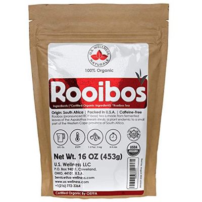 Rooibos Tea 1LB (16Oz) 100 CERTIFIED Organic (USDA seal) Red Rooibos Loose Leaf Tea South African Red Bush Herbal Tea (200 CUPS) Non-GMO Keto Friendly