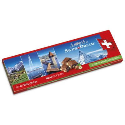 Swiss Dream Milk and Nuts, Roasted Hazelnuts and Alpine Milk Chocolate, Extra Large Chocolate Bar, 300g, Swiss Imported
