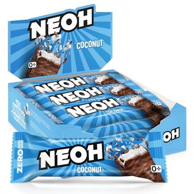 NEOH Coconut Bars - Keto Chocolate Dipped Candy Bar, Gluten-Free Low-Calorie, Low-Carb, Plant-Based, High-Fiber Snacks, No Added Sugar, 1 Ounce Individually Wrapped Bars, 12 Pack