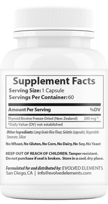 Evolved Elements Raw Grass-Fed Desiccated Bovine Thyroid - Thyroid Support for Women - Energy Metabolism Support - New Zealand Sourced, Non-GMO, 60 Capsules
