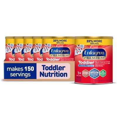 Enfagrow PREMIUM Toddler Nutritional Drink, Made with Real Milk, Brain-Building Omega-3 DHA, Nutrients and Prebiotics for Growth Immune Support, Non-GMO, Toddler Milk Powder, 32 Oz Can, 6 Count