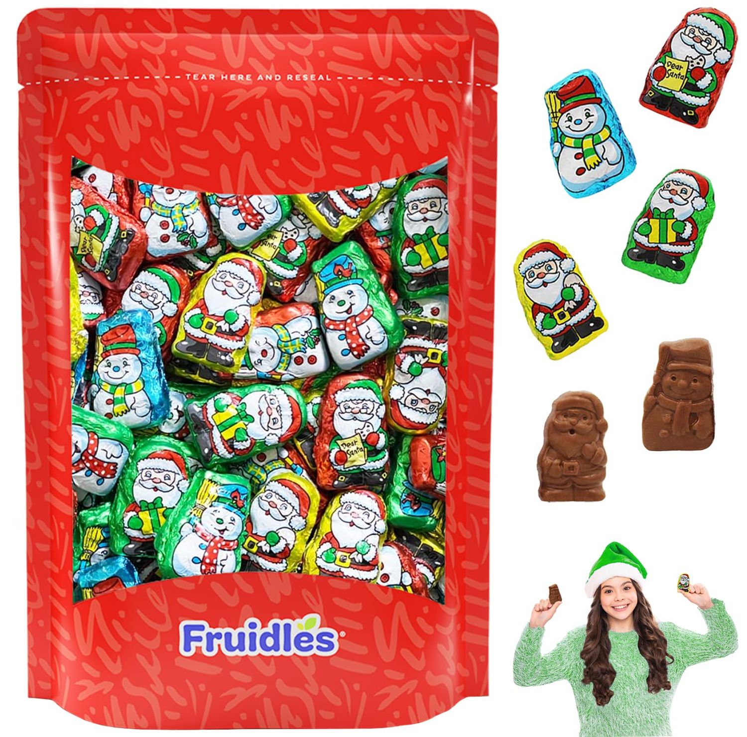 Fruidles Christmas Santa Helpers, Milk Chocolate Party Bag Fillers, Individually Wrapped Foils, Resealable Bag, Dairy (Half-Pound)