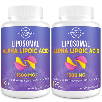 lipmaxmall Liposomal Alpha Lipoic Acid 1500mg - with Acetyl-L-Carnitine 900mg Ubiquinol 100mg Vitamin E 15mg ALA Supplement for Antioxidants Glucose Metabolism Nerve Energy,60 Softgels (2 Bottle)