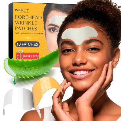 Forehead Wrinkle Patches with Hyaluronic Acid Vitamin E - Anti Aging Face Pads for Smoothing Wrinkles - Hydrogel with Aloe Collagen - 10 Patches