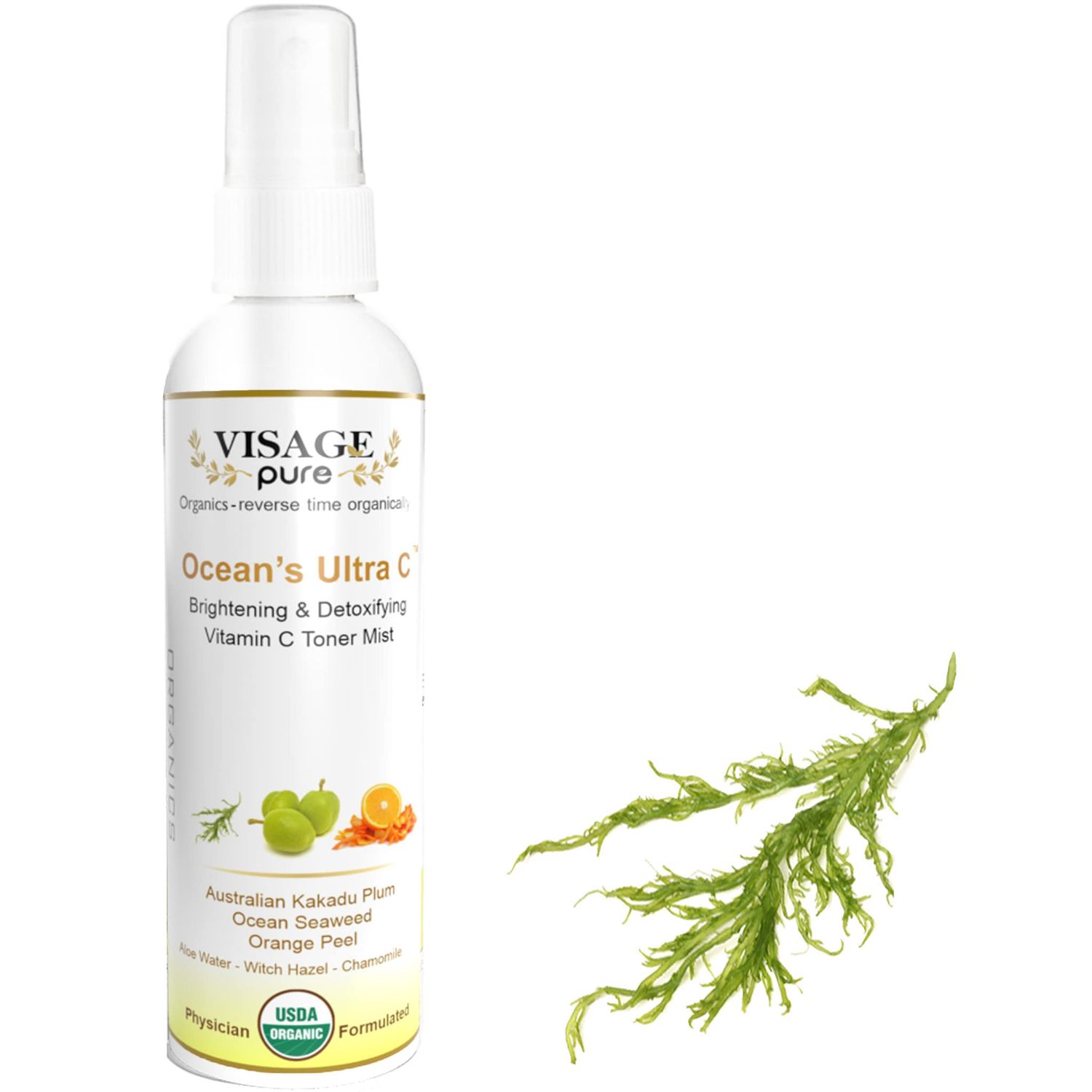 Visage Pure Ocean&#39;s Ultra C - Brightening and Detoxifying Anti-Aging Face Toner - Tightens and Clarifies The Skin and Minimizes Its Pores - USDA Organic - Physician Formulated - Research Supported