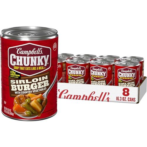 Campbell s Chunky Soup, Sirloin Burger With Country Vegetable Beef Soup, 16.3 oz Can (Case of 8)