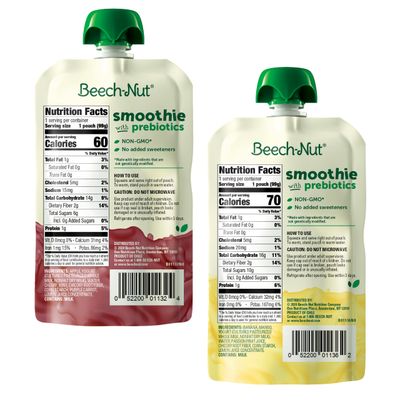 Beech-Nut Toddler Smoothies Variety Pack, Yogurt Smoothies with Prebiotics, Baby Toddler Food Pouches, 3.5 oz (18 Pack)