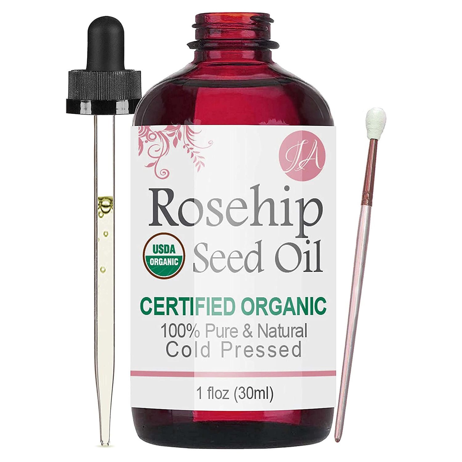 Healing Solutions Oils Organic Rosehip Seed Oil 1 oz, 100 Pure All Natural, Cold Pressed Serum for Face, Hair, Skin, Body Nails, Rosa Mosqueta Essential Oil for Anti Aging, Scar, Acne Skincare
