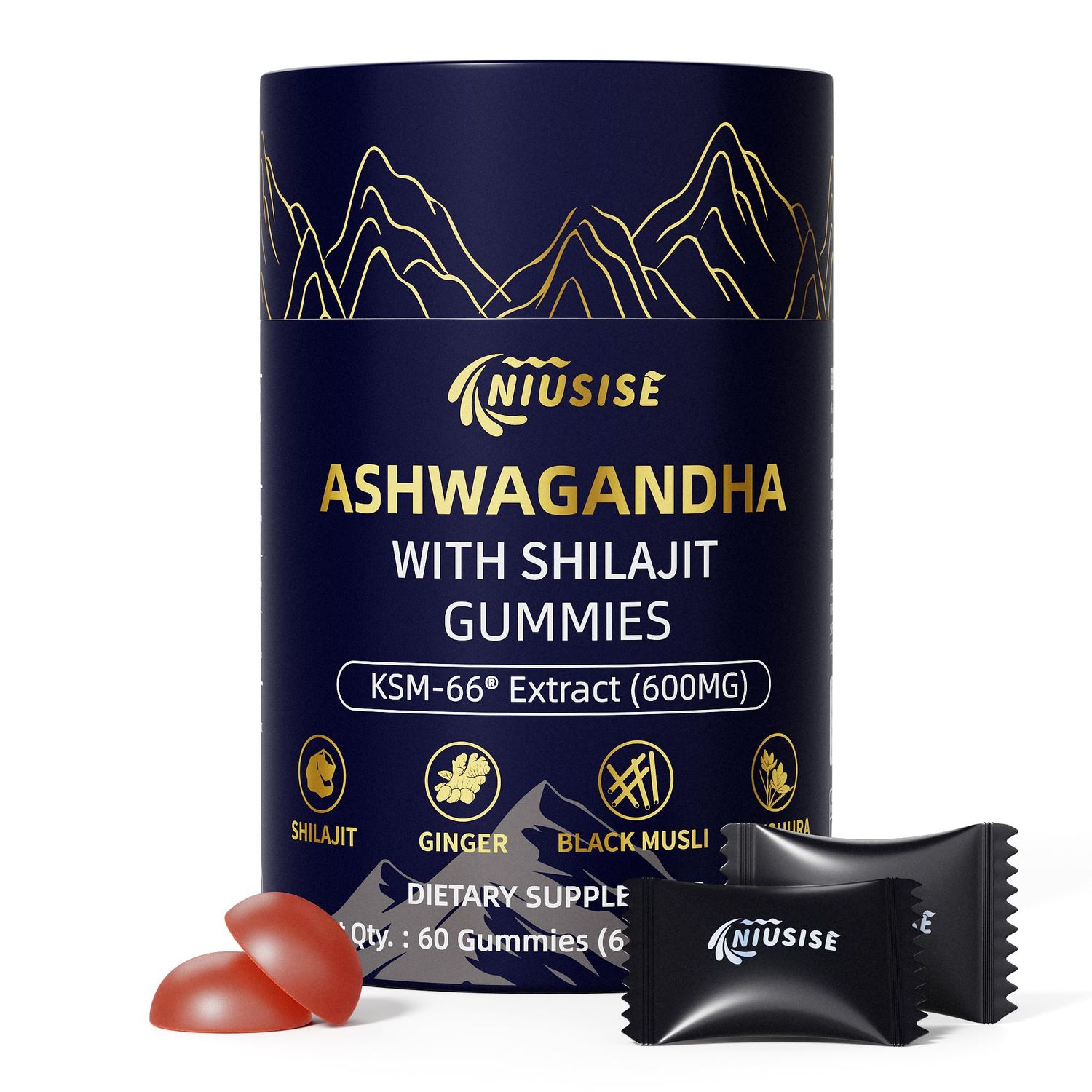 NIUSISE Ashwagandha Gummies with Shilajit 300mg for Women Men, Zero Sugar ashwagandha Supplements with Maca Root Powder Organic ashwagandha Extra Strength for Boost Energy 60 Gummies