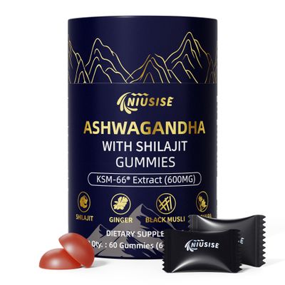 NIUSISE Ashwagandha Gummies with Shilajit 300mg for Women Men, Zero Sugar ashwagandha Supplements with Maca Root Powder Organic ashwagandha Extra Strength for Boost Energy 60 Gummies