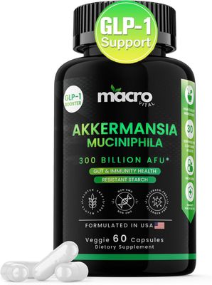 Akkermansia Muciniphila - 300 Billion AFU, GLP-1 Supplement, Akkermansia Probiotic for WomenMen, Akka Superbiotics for GLP-1 Production, Chromium, Vitamin D, Digestive, Gut, Immunity, Veggie 60 Count