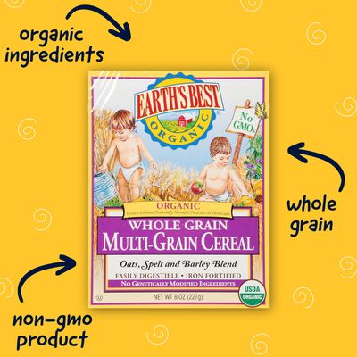 Earth's Best Organic Baby Food, Organic Whole Grain Multi-Grain Baby Cereal, Non-GMO, Easily Digestible and Iron Fortified Baby Food, 8 oz Box (Pack of 12)