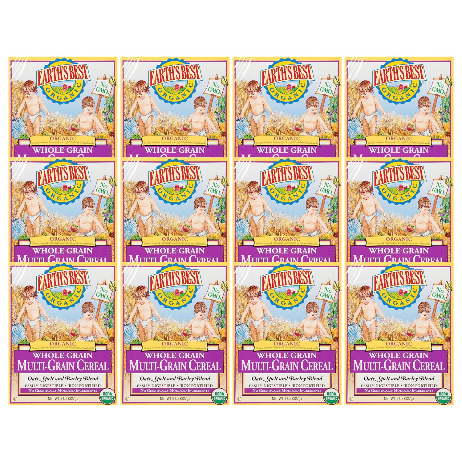 Earth&#39;s Best Organic Baby Food, Organic Whole Grain Multi-Grain Baby Cereal, Non-GMO, Easily Digestible and Iron Fortified Baby Food, 8 oz Box (Pack of 12)