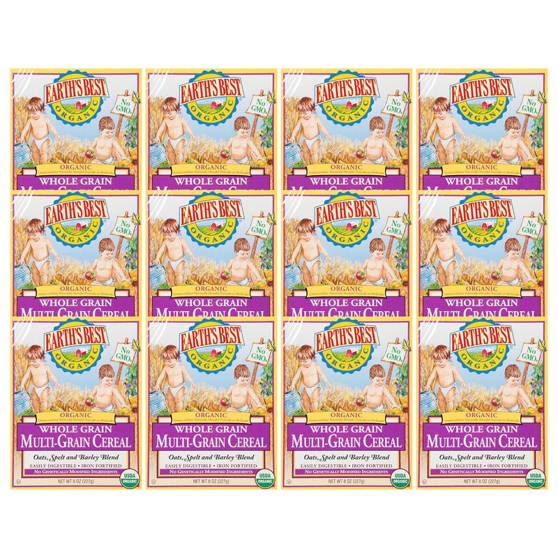 Earth&#39;s Best Organic Baby Food, Organic Whole Grain Multi-Grain Baby Cereal, Non-GMO, Easily Digestible and Iron Fortified Baby Food, 8 oz Box (Pack of 12)