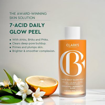 Clarks Botanicals 7-Acid Daily Glow Peel: AHA BHA Chemical Peel for Face, Purify Pores, Regenerate Brighten Skin, All Skin Types, 4.2 Oz (Pack of 1)