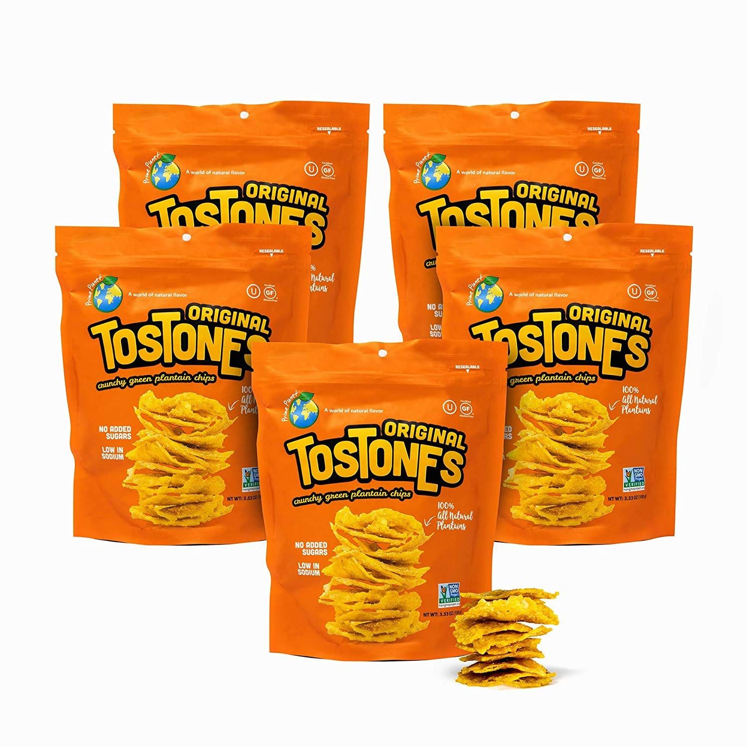 TOSTONES, Green Plantains, Re-Sealable Bag, Crunchy chips, Plantains, Palm Oil and Salt, 3.53 Oz per Unit, ORIGINAL Flavored, 5 Pack,