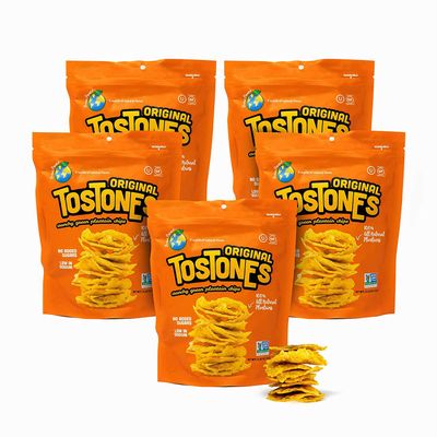 TOSTONES, Green Plantains, Re-Sealable Bag, Crunchy chips, Plantains, Palm Oil and Salt, 3.53 Oz per Unit, ORIGINAL Flavored, 5 Pack,