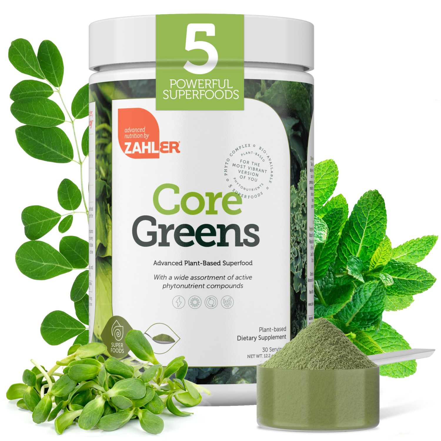Zahler Core Greens Powder Nutrition Supplements - Superfood Powder - Super Green Juice Smoothie Mix - Phytonutrient Rich Super Greens Powder with Spirulina, Chlorophyll More - Kosher Superfood